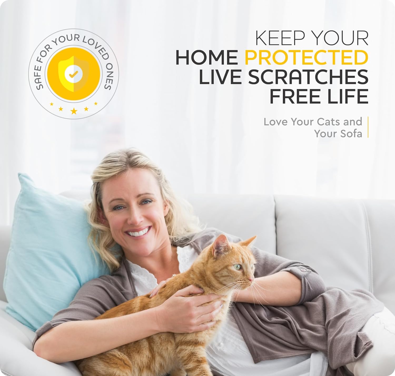 Woman on Sofa with Orange Cat