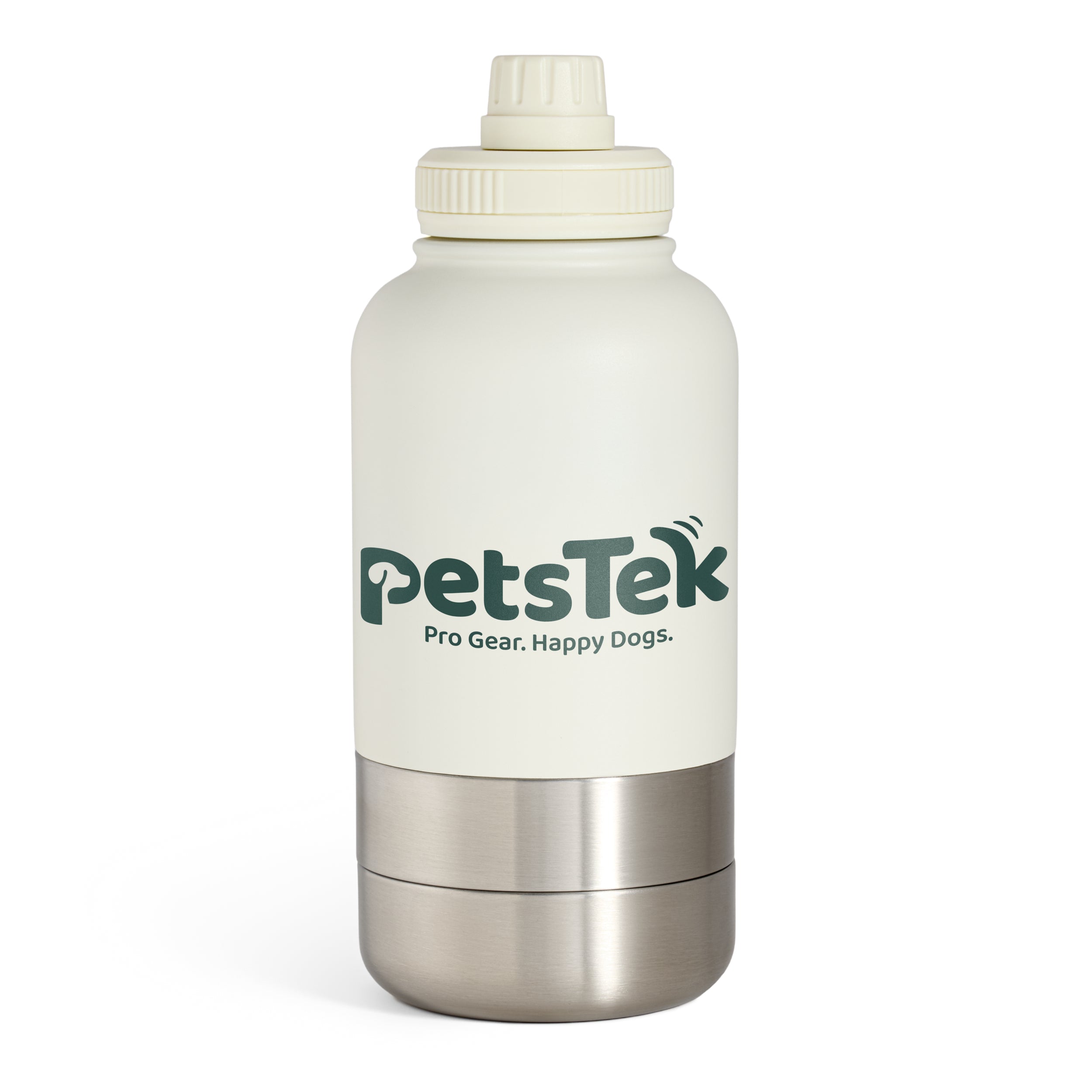 PetsTek Portable Dog Water Bottle - 3 in 1 Insulated Stainless Steel Travel Bowl and Dispenser with Leak Proof Magnetic Lid