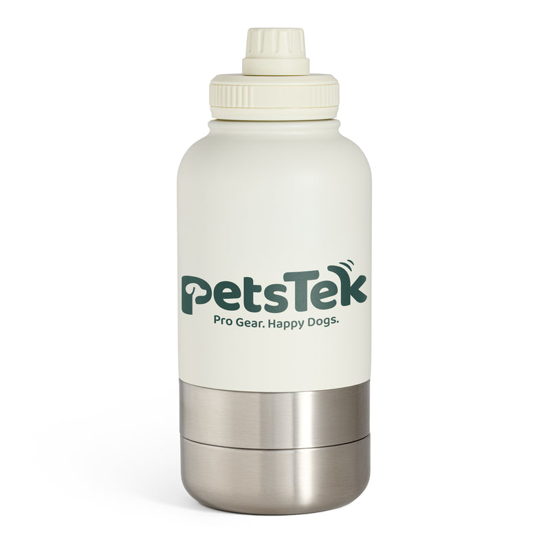 PetsTek Portable Dog Water Bottle - 3 in 1 Insulated Stainless Steel Travel Bowl and Dispenser with Leak Proof Magnetic Lid-zoom-