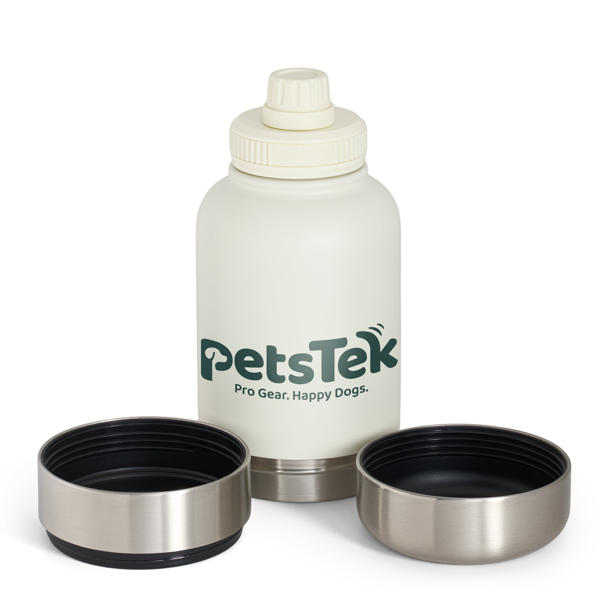 PetsTek Portable Dog Water Bottle - 3 in 1 Insulated Stainless Steel Travel Bowl and Dispenser with Leak Proof Magnetic Lid-zoom-10