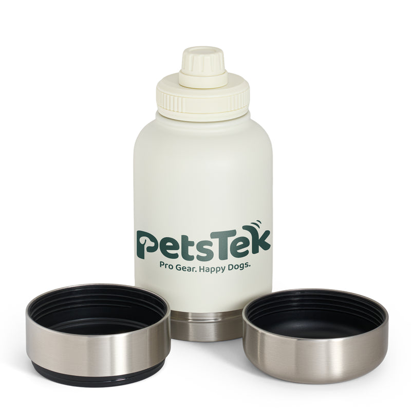 PetsTek Portable Dog Water Bottle - 3 in 1 Insulated Stainless Steel Travel Bowl and Dispenser with Leak Proof Magnetic Lid-zoom-