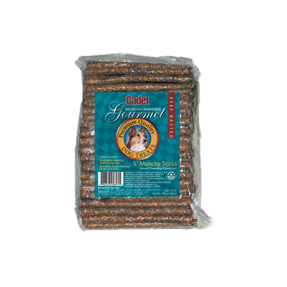 100 pieces of 5-inch Cadet Rawhide Munchy Sticks Beef Basted