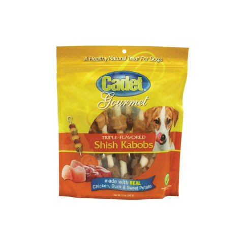 12-Ounce Pack of Cadet Gourmet Rawhide Shish Kabob Triple Flavor Treats Chicken, Duck and Sweet Potato