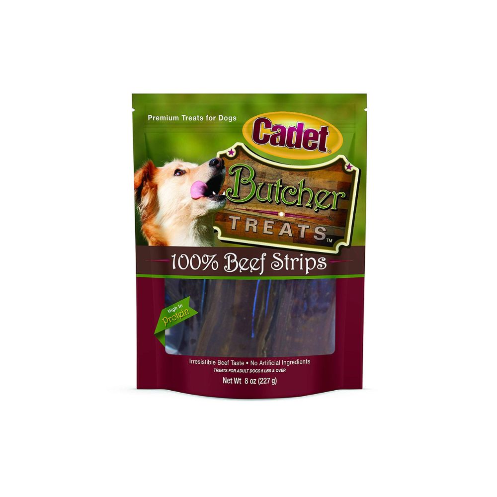 One 8-Ounce Pack of Cadet Butcher Treats Beef Strips