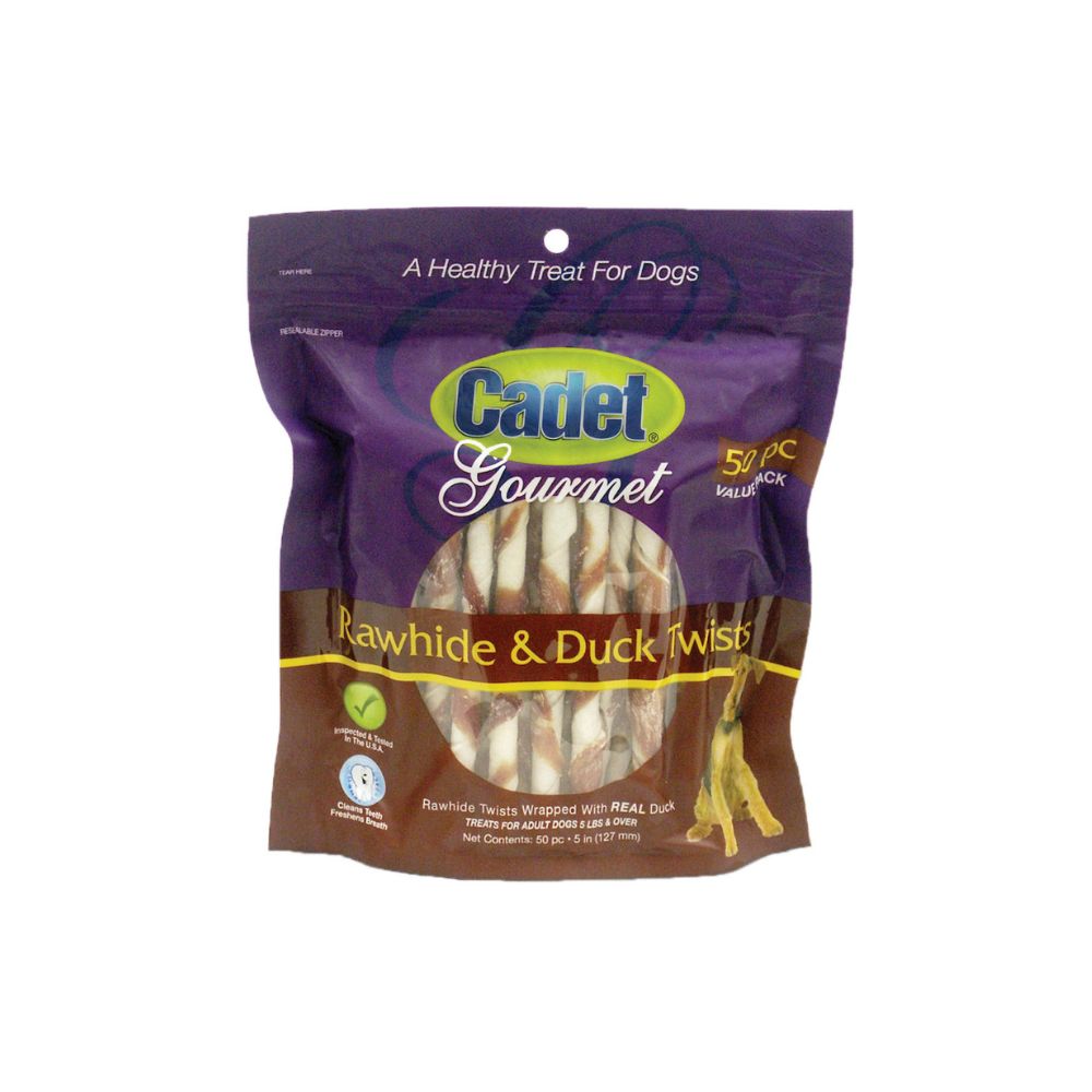 50-Piece Pack of Cadet Premium Gourmet Rawhide and Duck Twists Treats