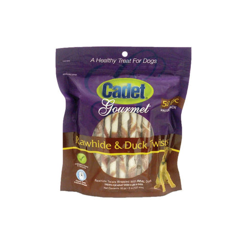 50-Piece Pack of Cadet Premium Gourmet Rawhide and Duck Twists Treats