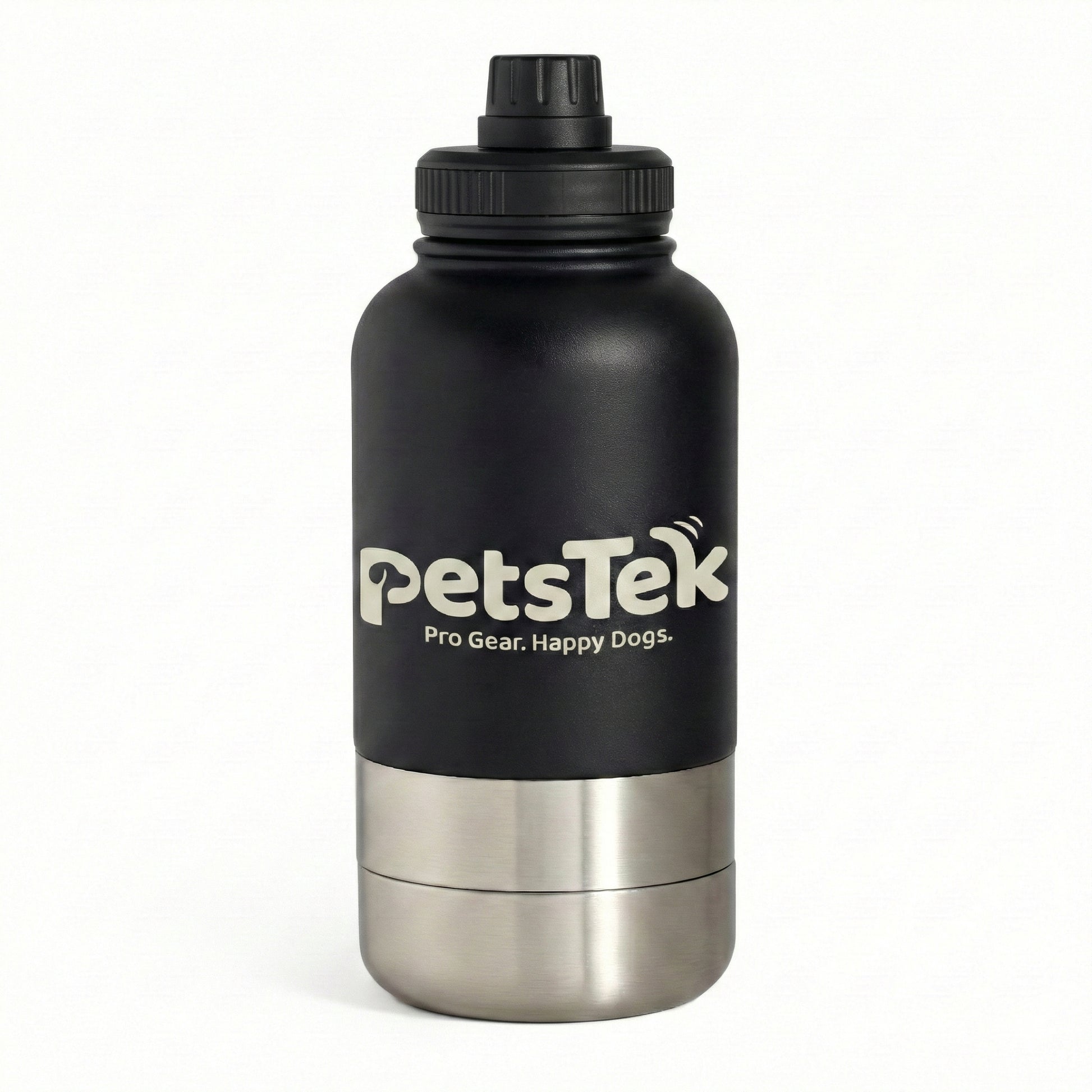 PetsTek Portable Dog Water Bottle - 3 in 1 Insulated Stainless Steel Travel Bowl and Dispenser with Leak Proof Magnetic Lid-2