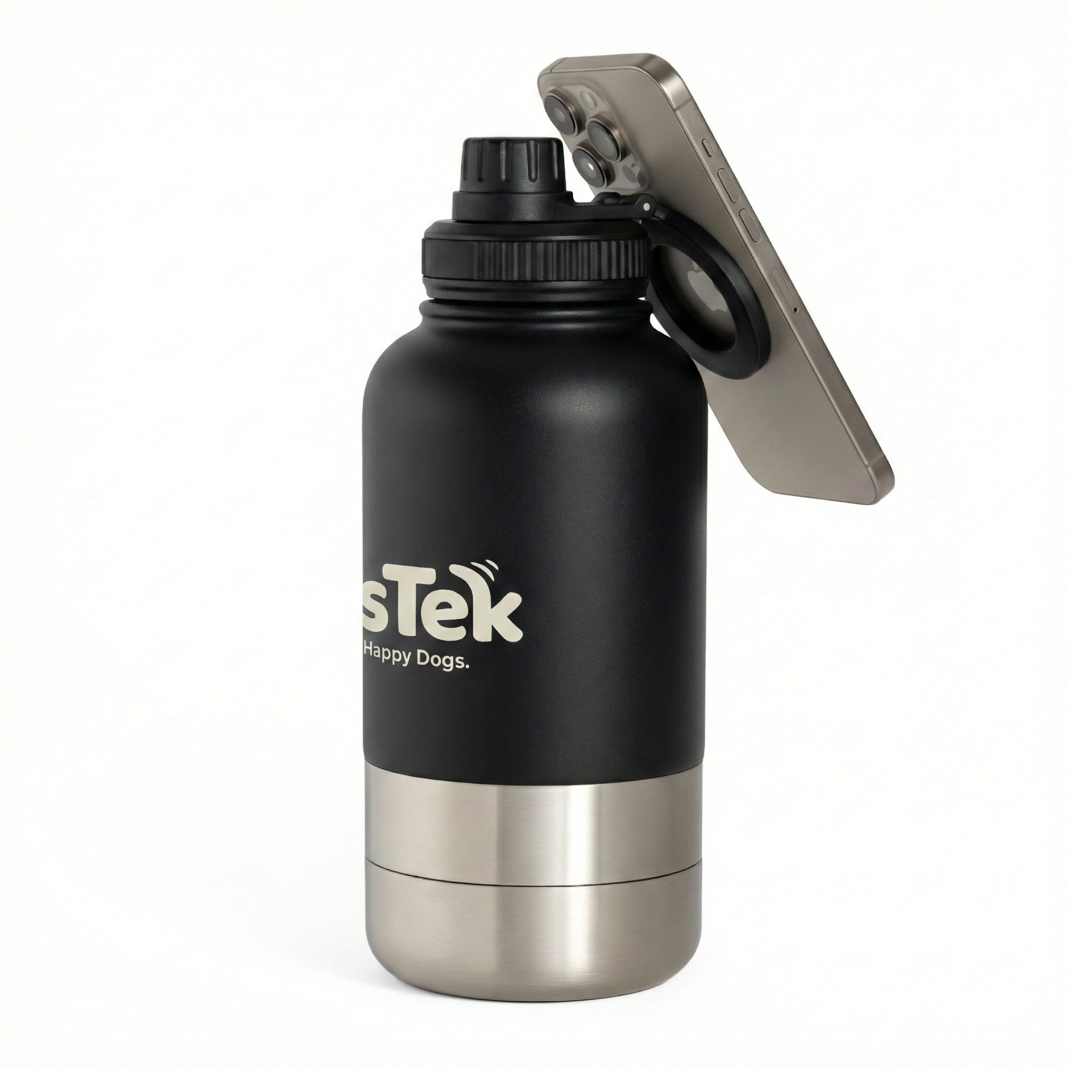 PetsTek Portable Dog Water Bottle - 3 in 1 Insulated Stainless Steel Travel Bowl and Dispenser with Leak Proof Magnetic Lid-zoom-11