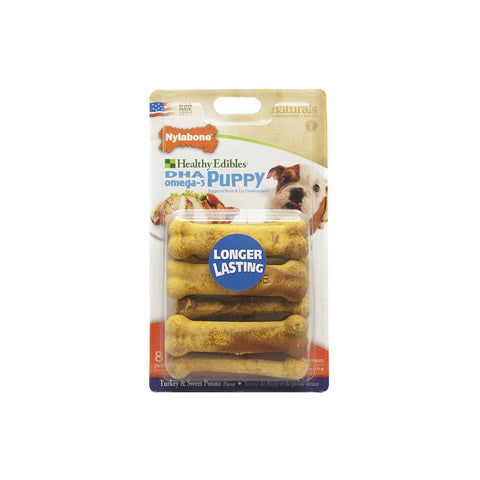 One 8-Count Pack Nylabone Healthy Edibles Longer Lasting Puppy Sweet Potato and Turkey Petite