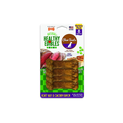 One 8-Count Pack Nylabone Healthy Edibles Longer Lasting Roast Beef and Chicken Treats Petite