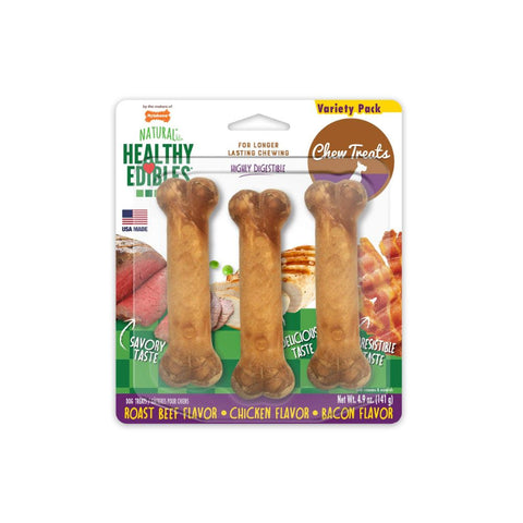 One Pack of Three Nylabone Healthy Edibles Longer Lasting Roast Beef, Chicken and Bacon Treats Regular