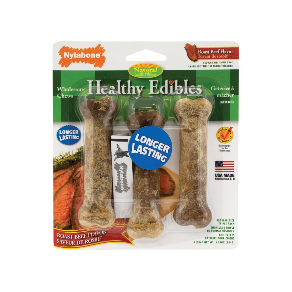 One Pack of Three Pieces Nylabone Healthy Edibles Longer Lasting Beef Treats