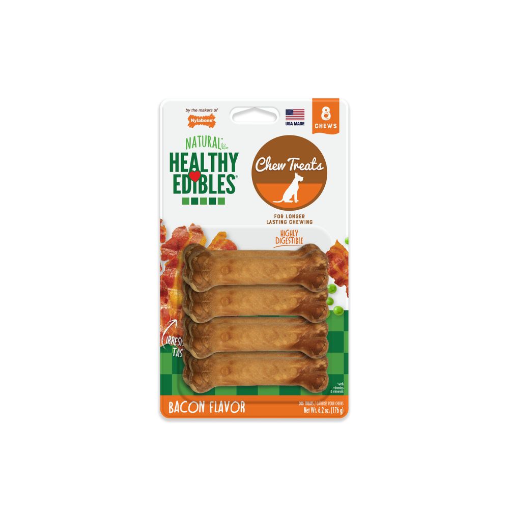 8-Piece Pack of Nylabone Healthy Edibles Longer Lasting Bacon Treats Petite