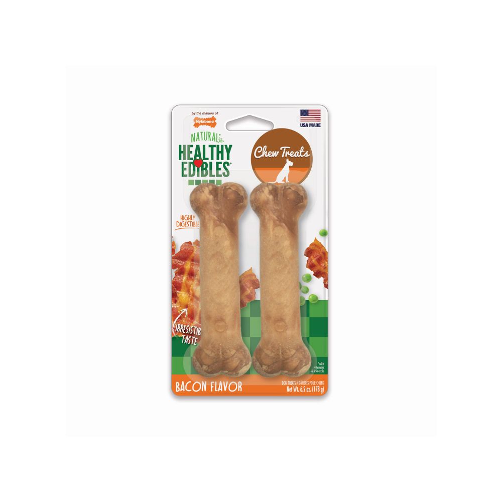 Two Pieces of Nylabone Healthy Edibles Longer Lasting Bacon Treats