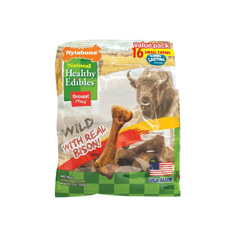 16 Small Pieces of Nylabone Healthy Edibles Wild Chew Treats Bison