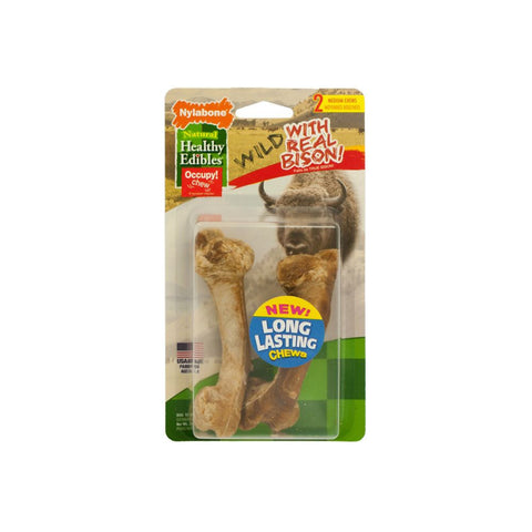 Two Pieces of Medium Nylabone Healthy Edibles Wild Chew Treats Bison