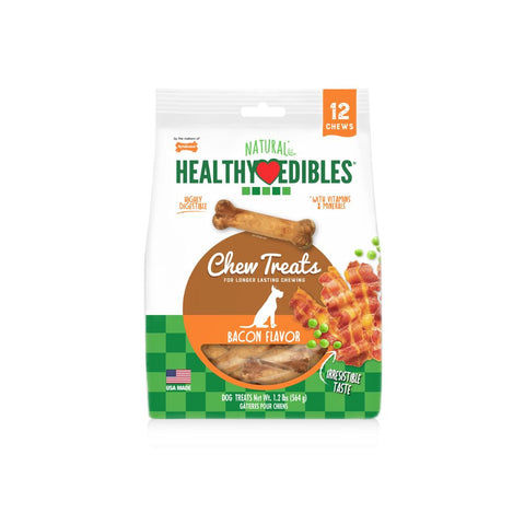 One Pack of 12 Chews Nylabone Healthy Edibles Longer Lasting Bacon Treats Regular