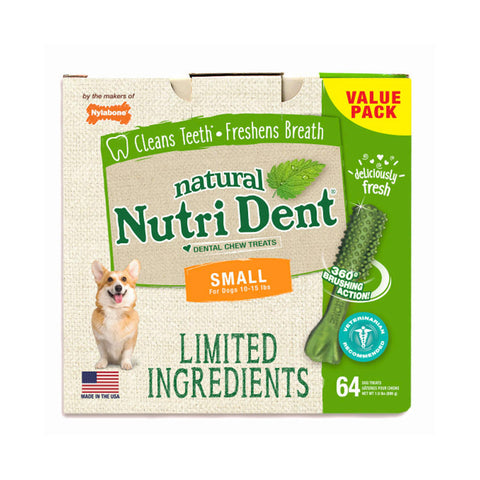 One Pack of 64 Pieces of Small Nylabone Nutri Dent Limited Ingredient Dental Chews Fresh Breath