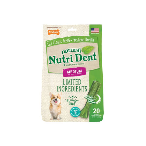 20-Count Pack of Medium Nylabone Nutri Dent Limited Ingredient Dental Chews Fresh Breath