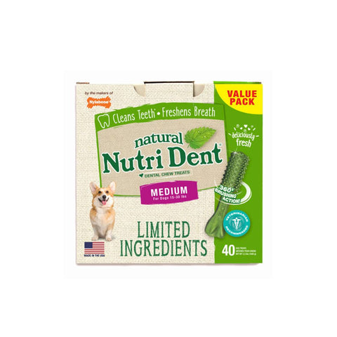 One Medium Pack of 40 Pieces of Nylabone Nutri Dent Limited Ingredient Dental Chews Fresh Breath