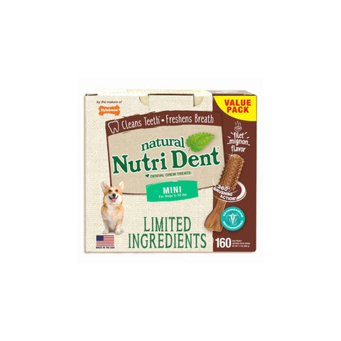 One Pack of 160 Pieces Nylabone Nutri Dent Limited Ingredient Dental Chews Filet Mignon Mini