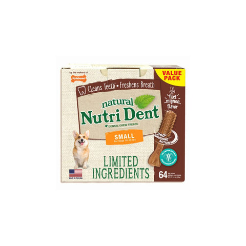 One Pack of 64 Pieces Nylabone Nutri Dent Limited Ingredient Dental Chews Filet Mignon Small