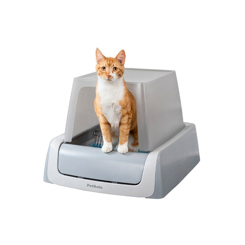 Cat Inside PetSafe ScoopFree Ultra Second Generation Self-Cleaning Cat Litter Box in Gray