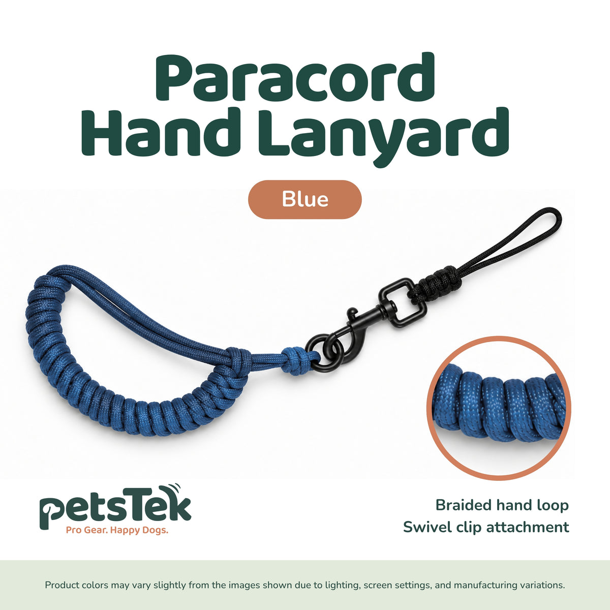 PetsTEK paracord remote lanyard with swivel clip and wrist strap for secure, convenient e collar remote handling.