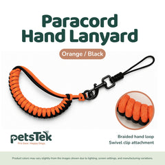 PetsTEK paracord remote lanyard with swivel clip and wrist strap for secure, convenient e collar remote handling.