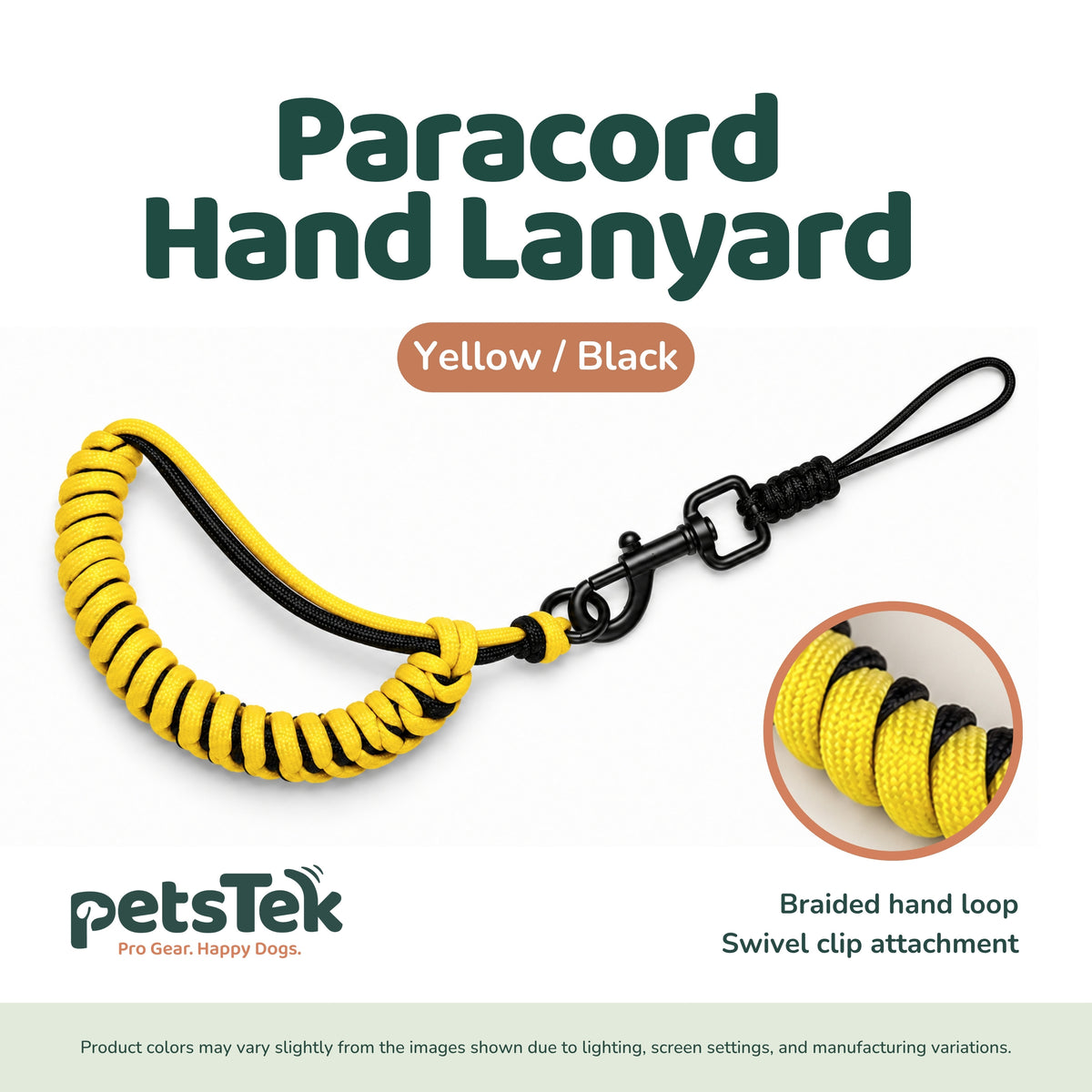 PetsTEK paracord remote lanyard with swivel clip and wrist strap for secure, convenient e collar remote handling.