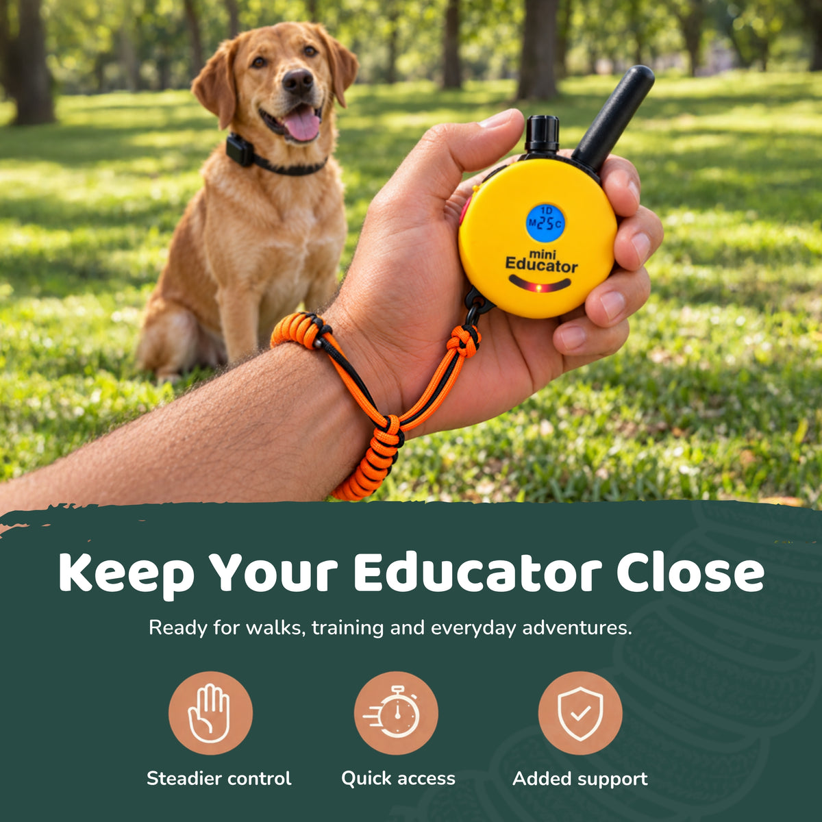 PetsTEK paracord remote lanyard with swivel clip and wrist strap for secure, convenient e collar remote handling.