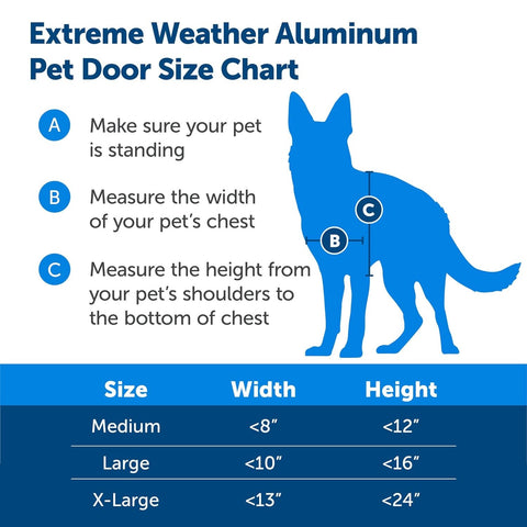 PetSafe ZPA19-16855 Extreme Weather Aluminum Pet Door Extra Large Size Chart