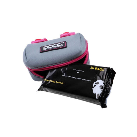 DOOG Walkie Pouch in Grey and Pink with Poop Bag