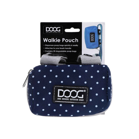 DOOG Walkie Pouch in White and navy Polka Dot Pattern