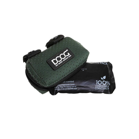 Green DOOG Neoprene Walkie Pouch with 15-Pack Poop Bag