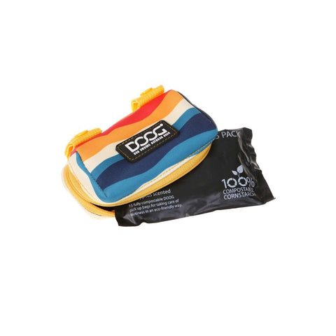 DOOG Neoprene Walkie Pouch in Red, Yellow, Blue Color Way with Poop Bag