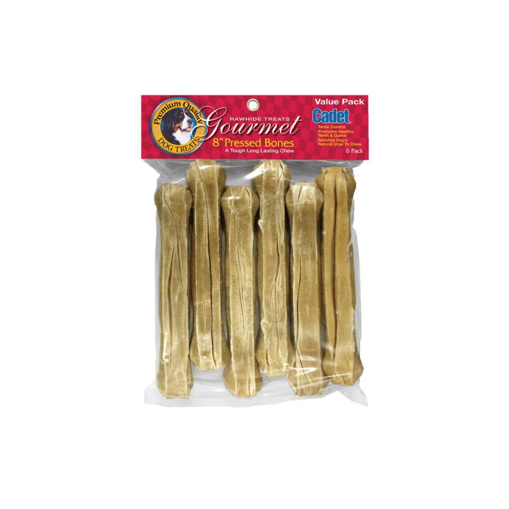 Cadet-Cadet - Pressed Rawhide Bones 8 inches - 6 pack - Dog Treats