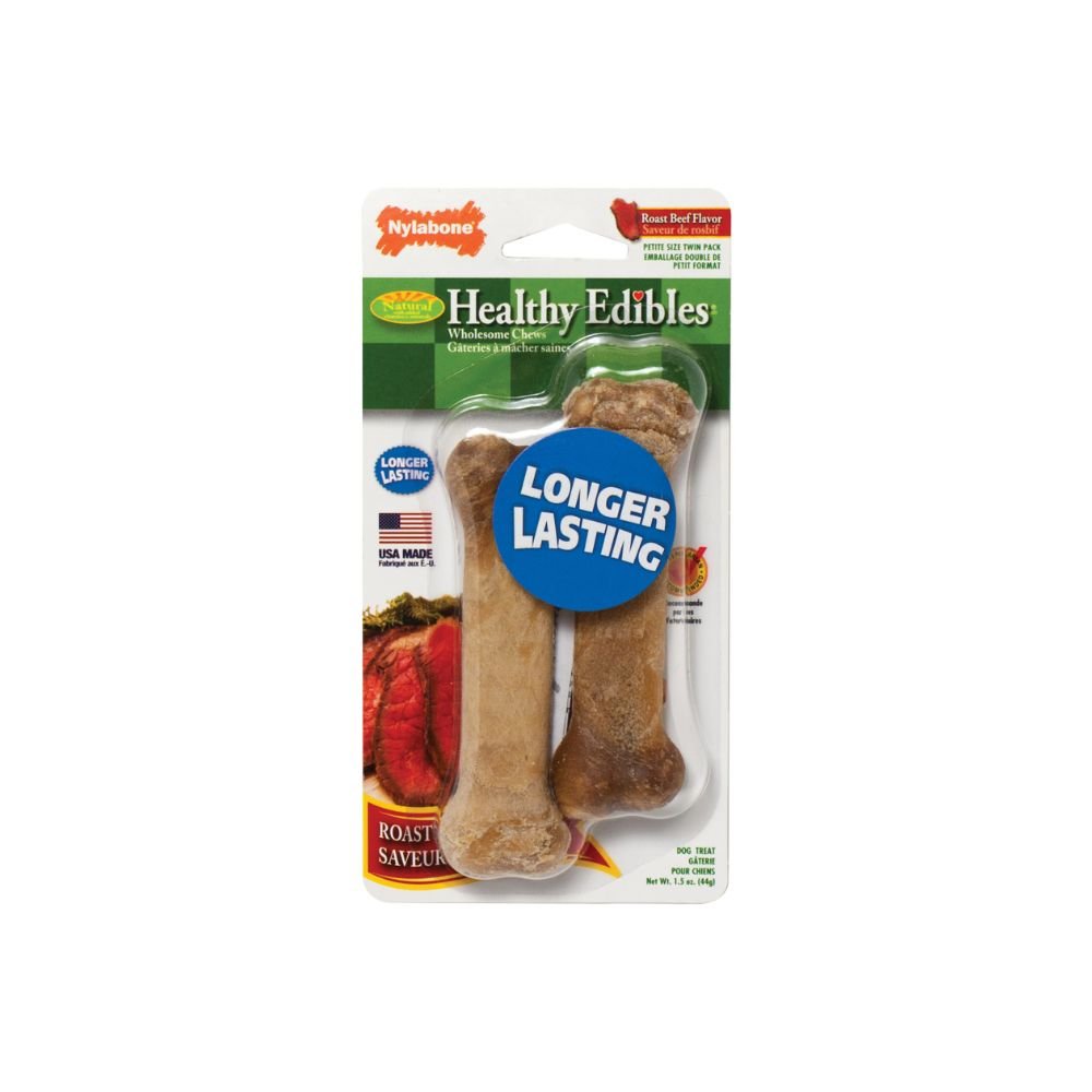 Nylabone-Nylabone - Healthy Edibles Longer Lasting Beef Treats - Petite 2 Count - Dog Treats