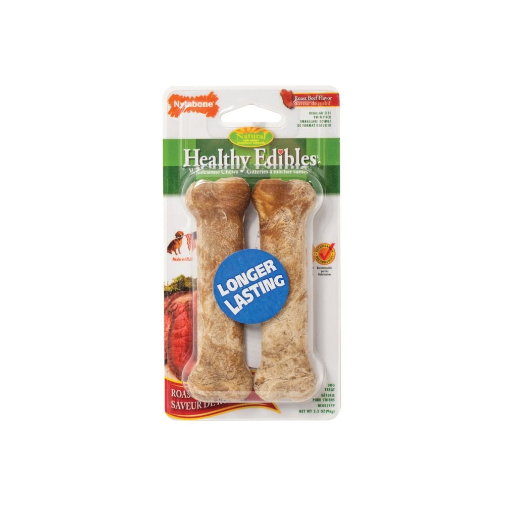 Nylabone-Nylabone - Healthy Edibles Longer Lasting Beef Treats - Regular 2 Count - Dog Treats