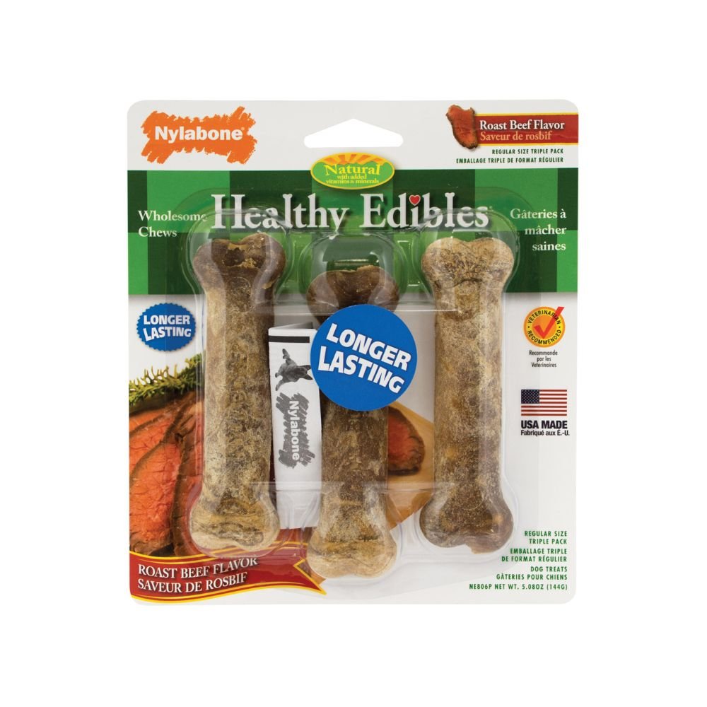 Nylabone-Nylabone - Healthy Edibles Longer Lasting Beef Treats - Regular 3 Count - Dog Treats
