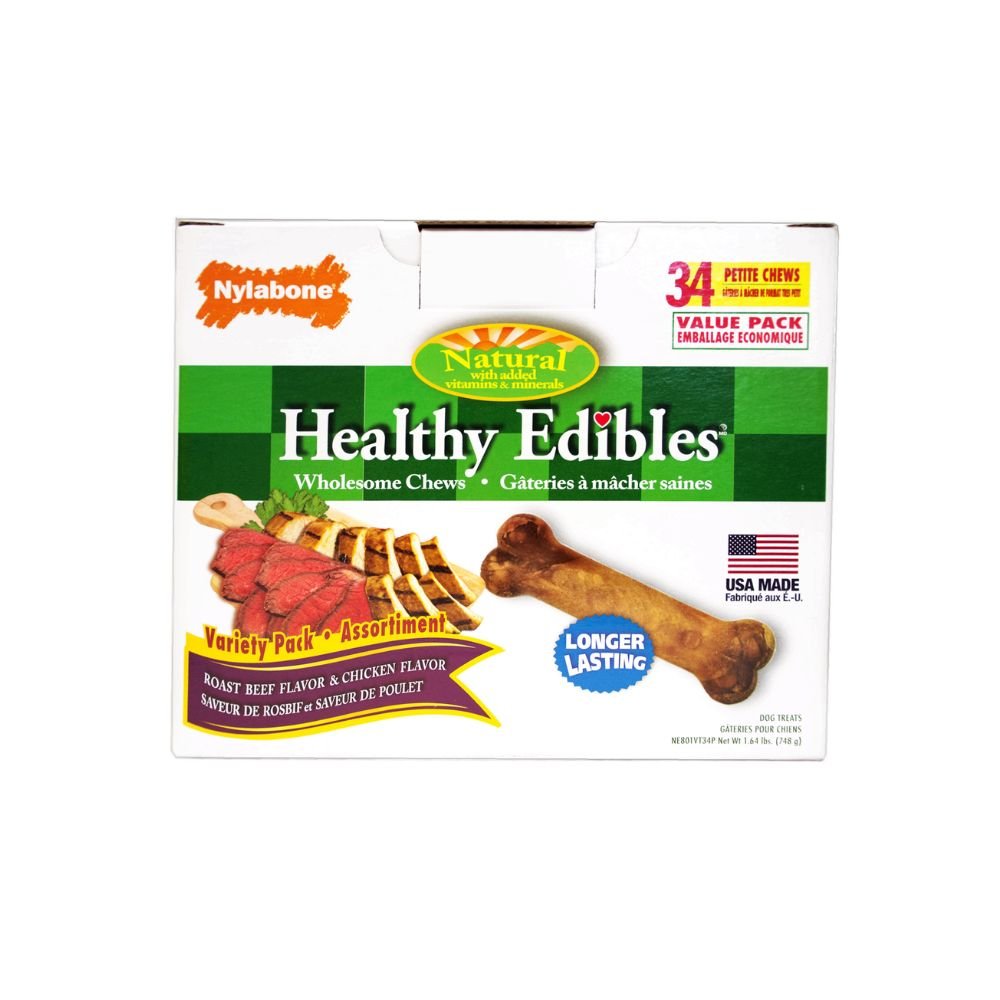 Nylabone-Nylabone - Healthy Edibles Longer Lasting Roast Beef and Chicken Treats - Petite 34 Count - Dog Treats