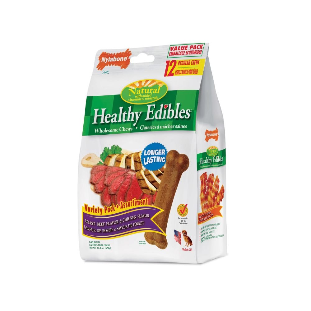 Nylabone-Nylabone - Healthy Edibles Longer Lasting Roast Beef and Chicken Treats - Regular 12 Count - Dog Treats