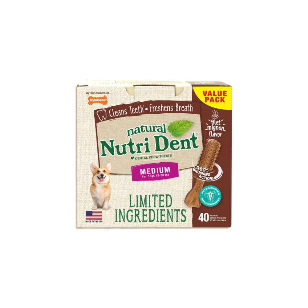 Nylabone-Nylabone - Nutri Dent Limited Ingredient Dental Chews Filet Mignon - Medium 40 Count - Dog Treats
