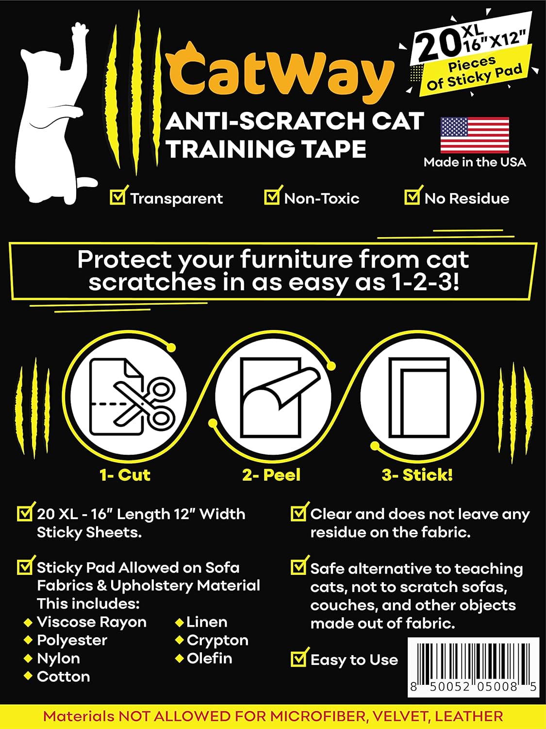 PetsTEK-CatWay - 20XL 16”x12” Anti Cat Scratch Furniture Protectors (20 Pack)