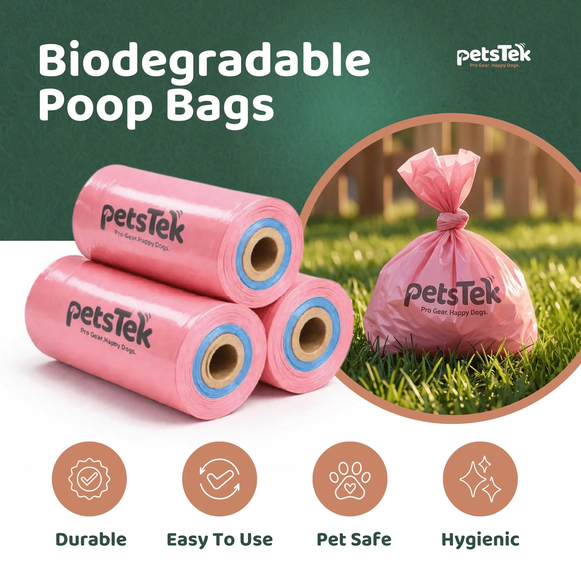 PetsTEK-PetsTEK Dog Poop Bags with Blue Low Roll Indicator