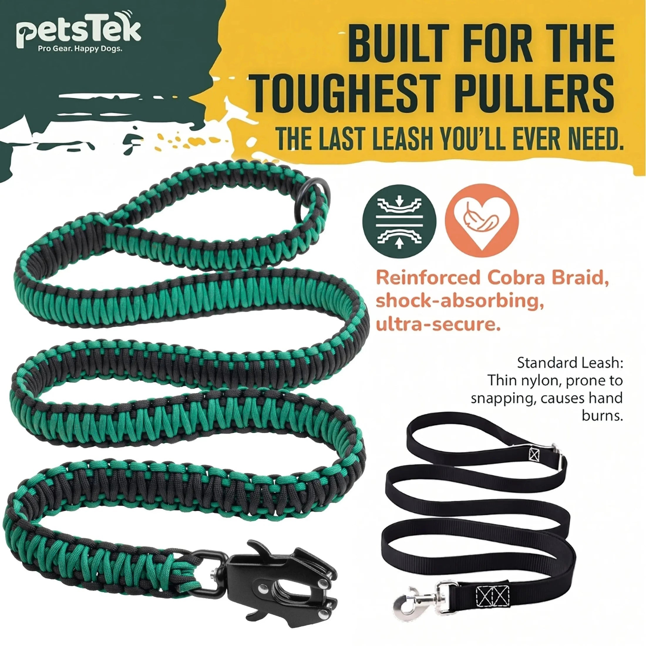 PetsTEK-PetsTEK Heavy Duty Dog Leash For Large Dogs