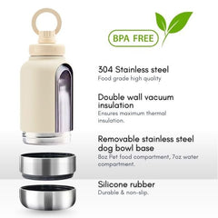 PetsTEK-PetsTek Portable Dog Water Bottle - 3 in 1 Insulated Stainless Steel Travel Bowl and Dispenser with Leak Proof Magnetic Lid