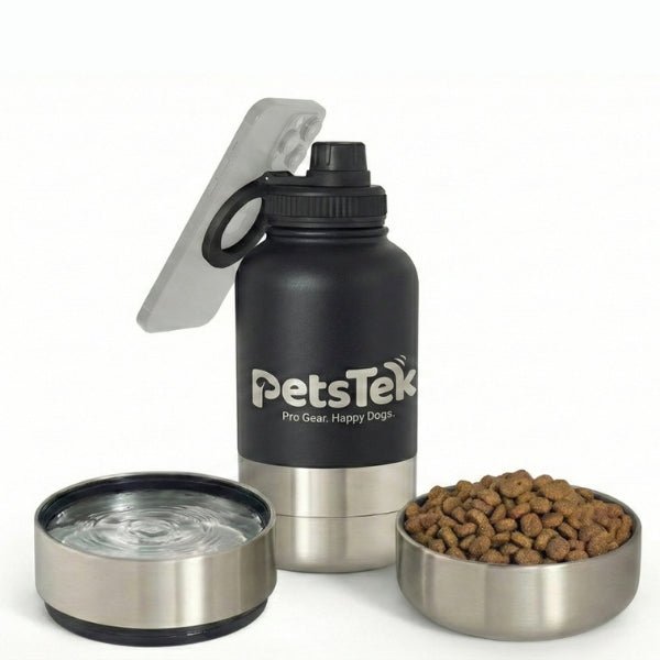 PetsTEK-PetsTek Portable Dog Water Bottle - 3 in 1 Insulated Stainless Steel Travel Bowl and Dispenser with Leak Proof Magnetic Lid