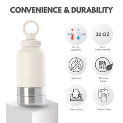 PetsTEK-PetsTek Portable Dog Water Bottle - 3 in 1 Insulated Stainless Steel Travel Bowl and Dispenser with Leak Proof Magnetic Lid