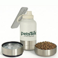 PetsTEK-PetsTek Portable Dog Water Bottle - 3 in 1 Insulated Stainless Steel Travel Bowl and Dispenser with Leak Proof Magnetic Lid